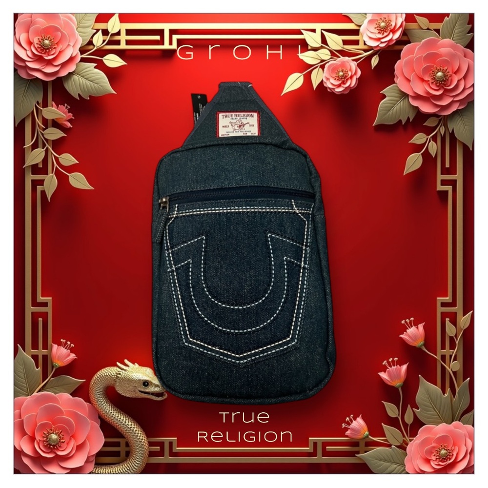 True Religion Unisex Indigo Blue Denim Grohl Sling Bag New With Tags - Picture 8 of 12